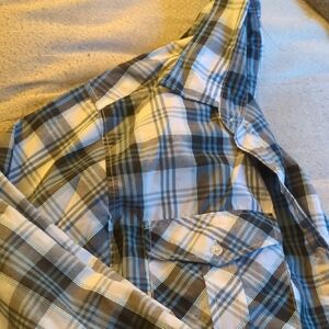 Blue and White Plaid Button-Up Shirt